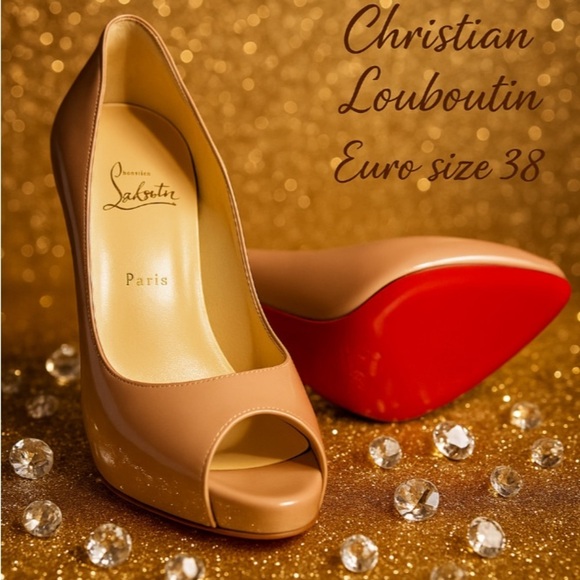 CHRISTIAN LOUBOUTIN TAN PATENT LEATHER SHOES EURO SIZE 38 (US 6.5) WORN ONCE - Picture 2 of 5